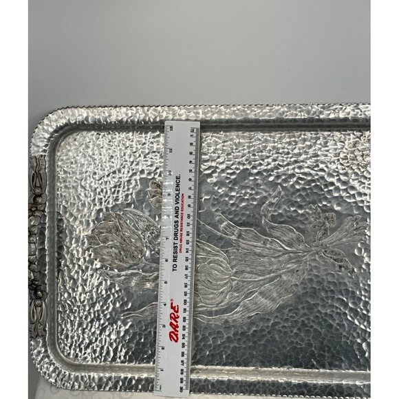 Vintage Rodney Kent Hand-Wrought Aluminum Serving Tray Tulip Floral Design 18" X - Picture 4 of 7